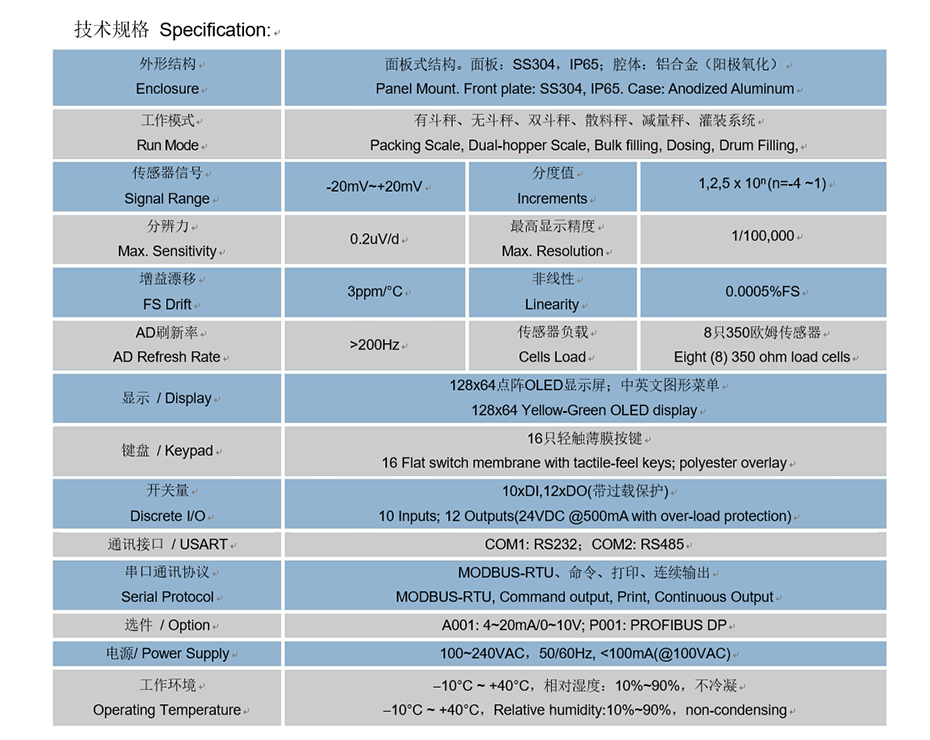 YC580技术规格